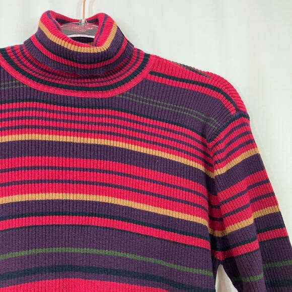 Talbots | Vintage Y2K Stripe Turtleneck Sweater Long Sleeve 100% Cotton Womens L - Picture 2 of 5